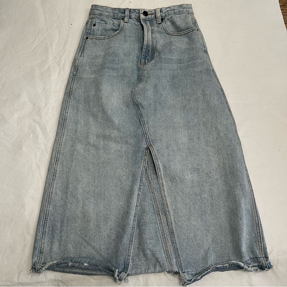 Gianni Bini Midi Jean Skirt Front Slit Raw Hem